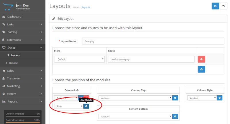 opencart add filter to category layout