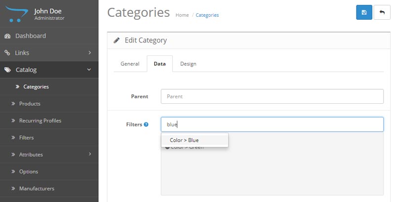 opencart add filter to category